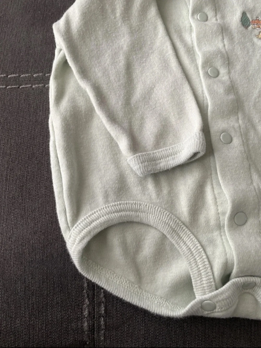 Carter's Light Sage Green Snap-Front Baby One-Piece with Bear Embroidery